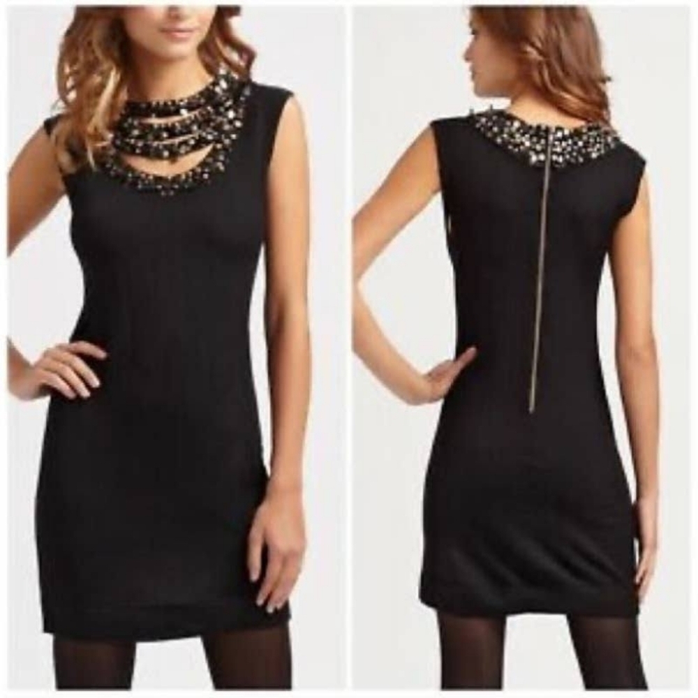 Nanette Lapore Merino Wool Sequins Black Mini Knit Dress Size S